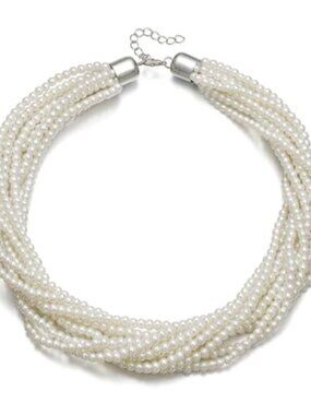 🆕 Layered Pearl Necklace for Women, Multi Strand Cream Simulated Pearl Bib